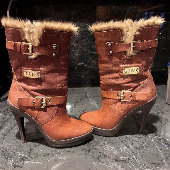 Guess Shoes - Guess Women's GW Benny Faux Fur Leather Heeled Boots 7.5